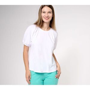 Anybody Women's Top Plus Sz 3X Cozy Knit Jersey Puff Sleeve White A611496